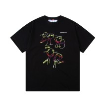 OFF-WHITE character curve hand-painted LOGO printed short-sleeved T-shirt Black 12.12