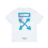 OFF-WHITE blue smiley face graffiti hand-painted LOGO printed short-sleeved T-shirt White 12.12