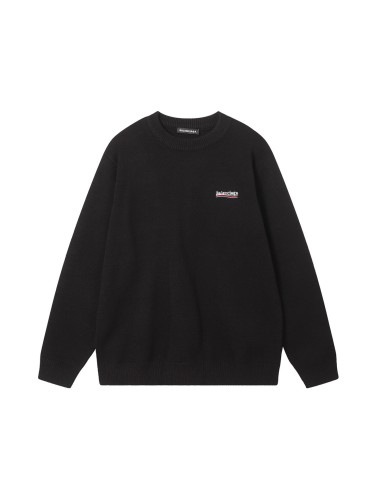 Balenciaga 23fw three-dimensional embroidered brand logo crew neck sweater Black 12.26