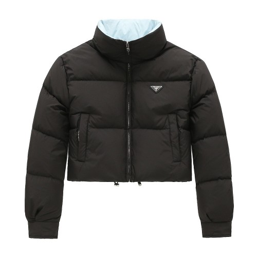 Prada 23FW contrasting blue triangle logo turtleneck down jacket Black 1.10