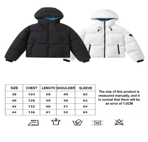 Prada 23FW contrasting blue triangle logo hooded down jacket White 1.10