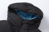 Prada 23FW contrasting blue triangle logo hooded down jacket Black 1.10