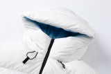 Prada 23FW contrasting blue triangle logo hooded down jacket White 1.10