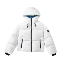 Prada 23FW contrasting blue triangle logo hooded down jacket White 1.10