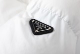 Prada 23FW contrasting blue triangle logo hooded down jacket White 1.10