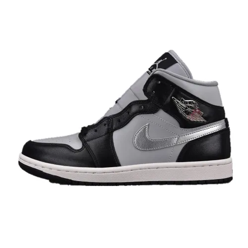 Air Jordan 1 Mid SE Black/Metallic Silver-Light Smoke Gray-Sail