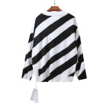 Off-White 24SS black and white diagonal striped ripped long-sleeved sweater 2.27