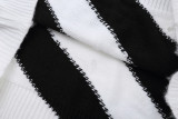 Off-White 24SS black and white diagonal striped ripped long-sleeved sweater 2.27