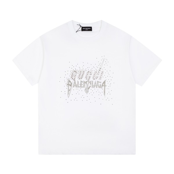 Balenciaga X Gucci Paris joint tiled logo short-sleeved T-shirt White 3.29