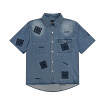 Givenchy embroidered metal button denim short-sleeved shirt 4.16