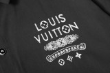 Louis Vuitton Sanskrit letter printed short-sleeved shirt Deep Gery 4.24