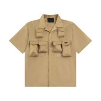 Prada triangle logo multi-function pocket nylon short-sleeved shirt Brow 5.15