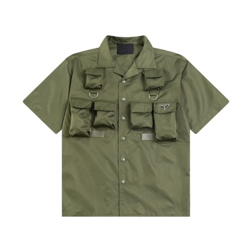 Prada triangle logo multi-function pocket nylon short-sleeved shirt Green 5.15