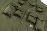 Prada triangle logo multi-function pocket nylon short-sleeved shirt Green 5.15