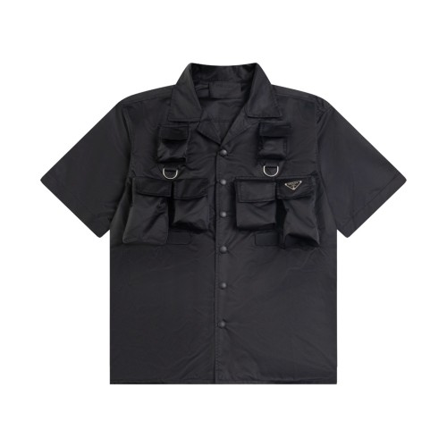 Prada triangle logo multi-function pocket nylon short-sleeved shirt Black 5.15