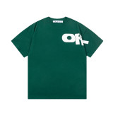 OFF-WHITE Letter Sleeves Splicing Large LOGO Printed Short Sleeve T-shirt Green 01.13