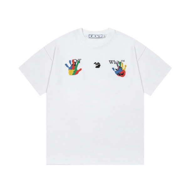 OFF-WHITE Hand-painted palm LOGO print short-sleeved T-shirt White 01.13