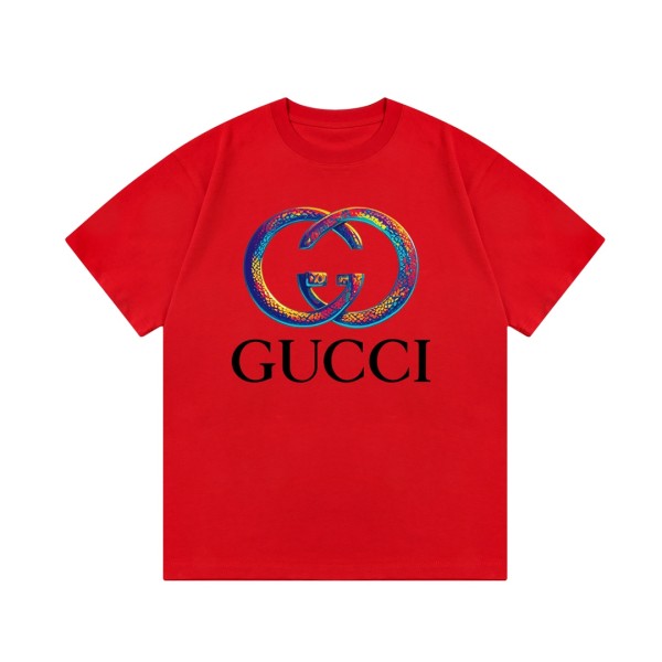 Gucci Snake Year Limited Edition Double G Letter Print Short Sleeve T-shirt Red 01.13