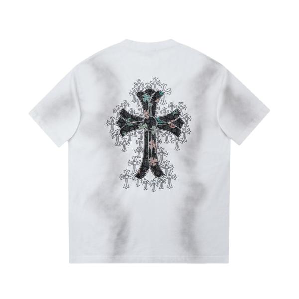 Chrome Hearts 24ss denim patch cross short-sleeved T-shirt White 25306
