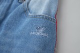 Balenciaga X Adidas Web-paneled contrast-color destroyed denim shorts Blue 25327