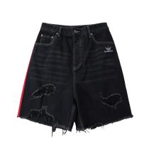 Balenciaga X Adidas Web-paneled contrast-color destroyed denim shorts Black 25327