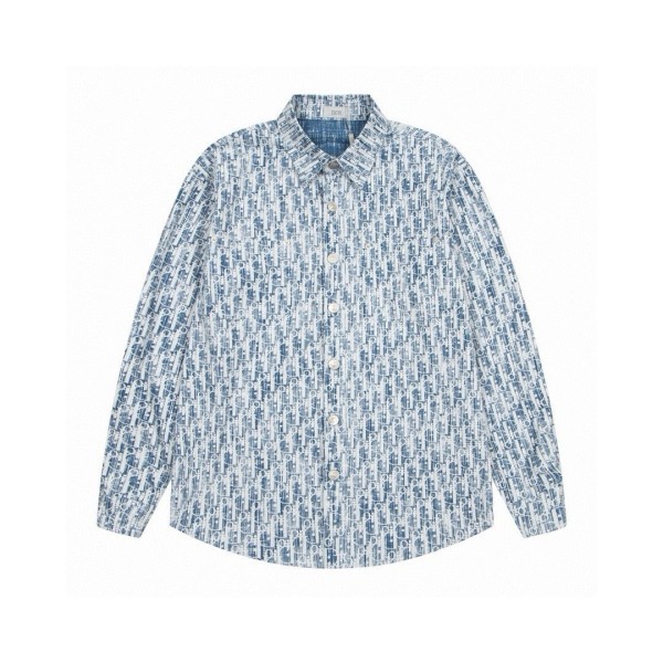 Dior x Stussy classic logo print light blue long-sleeved shirt 25403