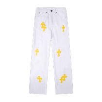 Chrome Hearts white cowhide cross stitch leather jeans 25424