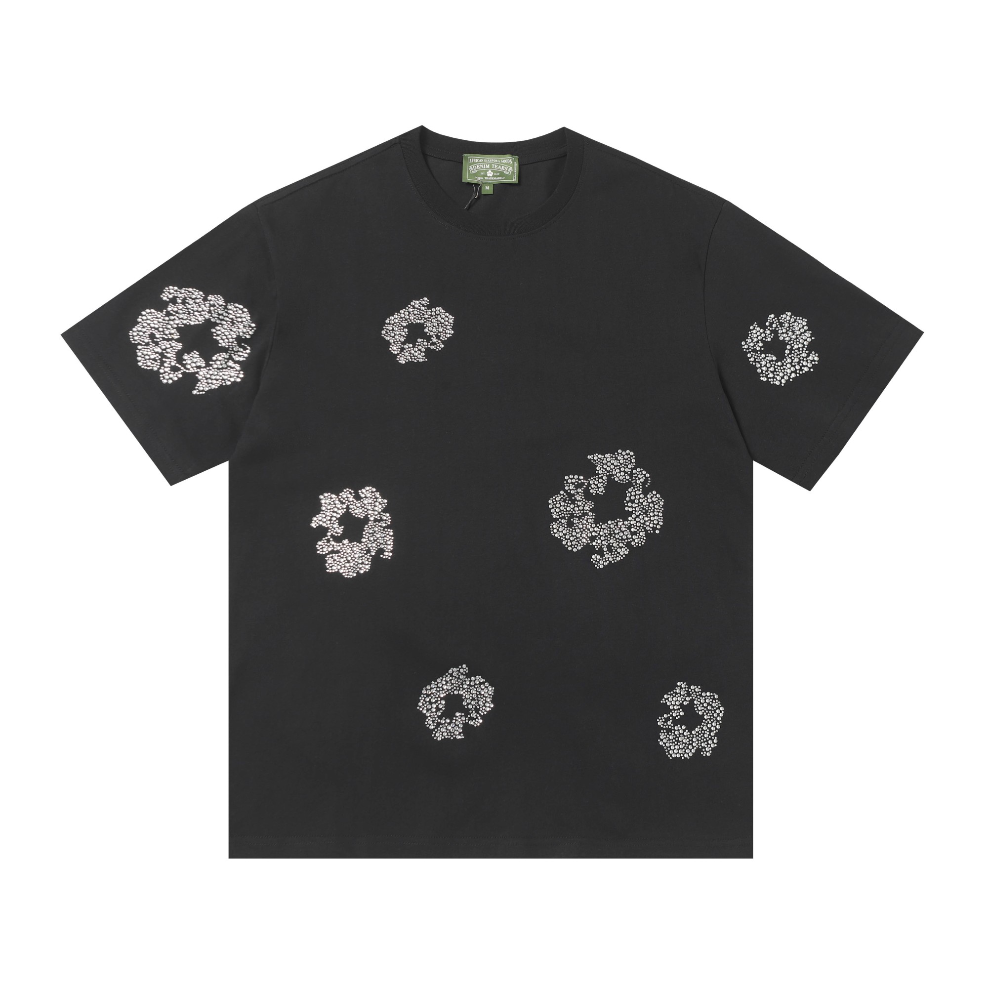 Denim Tears Crystal Patch Cotton Logo Design Short Sleeve T shirt Black denim-tears-crystal-patch-cotton-logo-design-short-sleeve-t-shirt-black