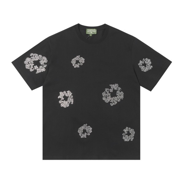 Denim Tears Crystal patch cotton logo design short sleeve T-shirt Black 25509