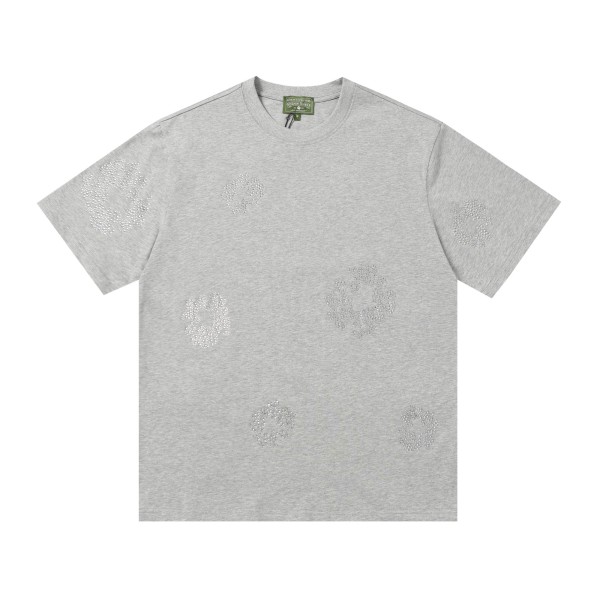 Denim Tears Crystal patch cotton logo design short sleeve T-shirt Grey 25509