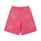 Denim Tears Crystal patch cotton logo design shorts Rose Red 25509