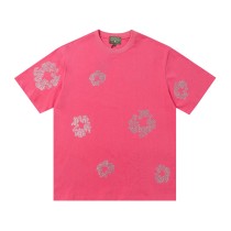 Denim Tears Crystal patch cotton logo design short sleeve T-shirt rose red 25509
