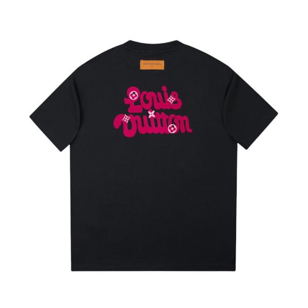 Louis Vuitton Embroidered floral and lettering logo short-sleeved T-shirt Black 25529