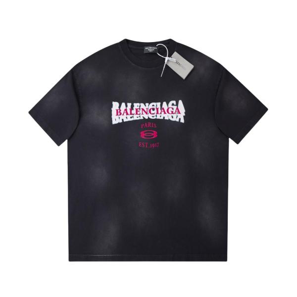 Balenciaga Graffiti flocked letter print short-sleeved T-shirt Black 25529