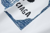 Balenciaga Cut-out denim BB logo short-sleeved T-shirt White 25529