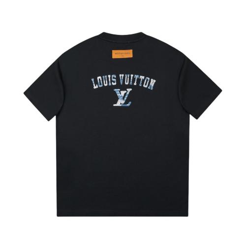 Louis Vuitton Denim patch logo short-sleeved T-shirt Black 25529