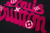 Louis Vuitton Embroidered floral and lettering logo short-sleeved T-shirt Black 25529