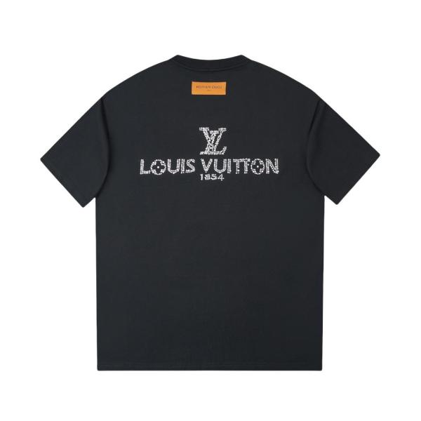 Louis Vuitton 1854 Letter patch diamond logo short sleeve T-shirt Black 25529