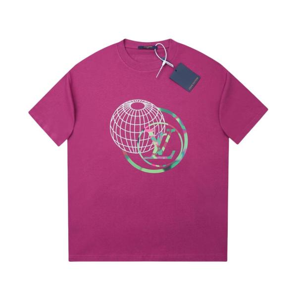 Louis Vuitton Grid globe logo short sleeve T-shirt Red 25529