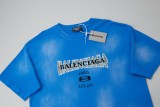 Balenciaga Graffiti flocked letter print short-sleeved T-shirt Blue 25529