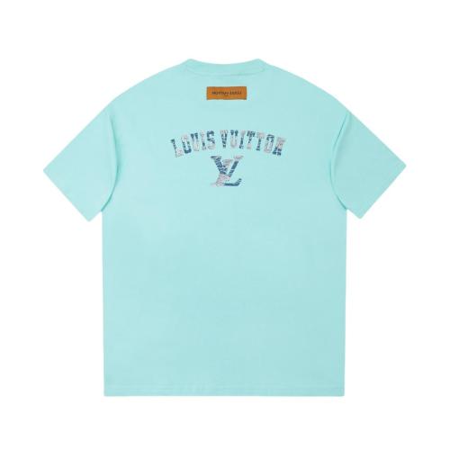 Louis Vuitton Denim patch logo short-sleeved T-shirt Green 25529