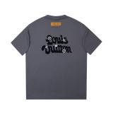 Louis Vuitton Embroidered floral and lettering logo short-sleeved T-shirt Gery 25529