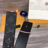 Louis Vuitton hollow sliver metal logo Classic pattern leather belt Black（width:4CM）