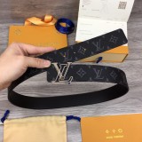 Louis Vuitton hollow sliver metal logo Classic pattern leather belt Black（width:4CM）