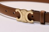 Celine Light gold metal logo belt brown 250626（width:2.5CM）