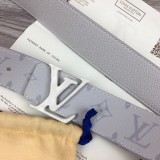 Louis Vuitton White logo grey and white leather belt（width:4CM）