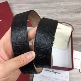 Ferragamo metal red gold logo and engraved checkered design Leather belt（width:3.5CM）