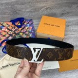 Louis Vuitton Metal White logo classic pattern leather belt Brown（width:4CM）