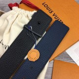 Louis Vuitton Black metal logo pebbled leather belt（width:4.0CM）