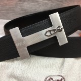 Hermès Zipper metal logo double-sided design belt Black（width:3.8CM）